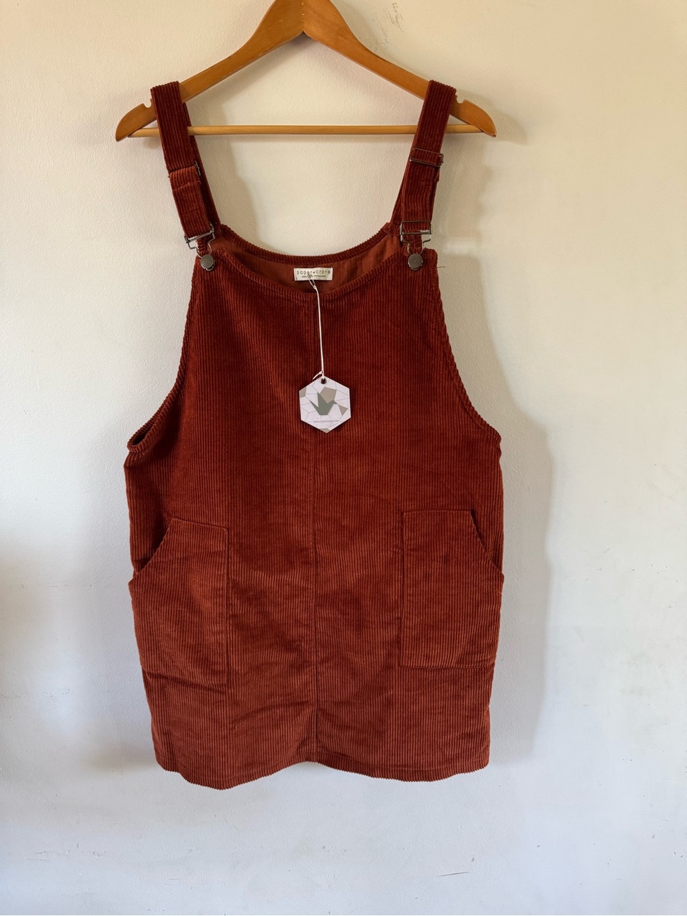 Paper Crane Corduroy Overall Mini Dress XL Rust Orange Pinafore Pockets